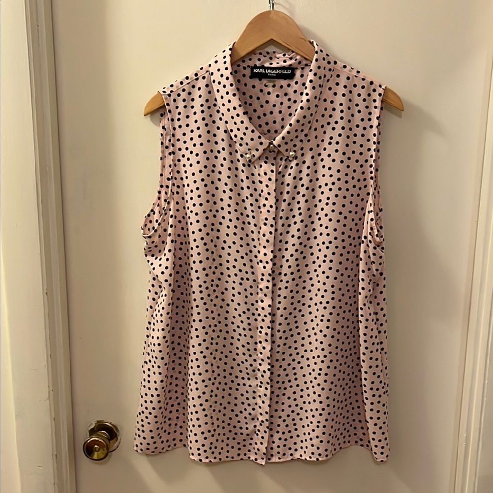 Karl Lagerfeld Cream Sleeveless Blouse with Peter Pan Collar